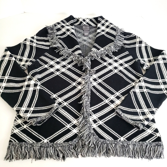 Additions By Chico's Plaid Fringe Cardigan Sweater Size 2 - Picture 7 of 14